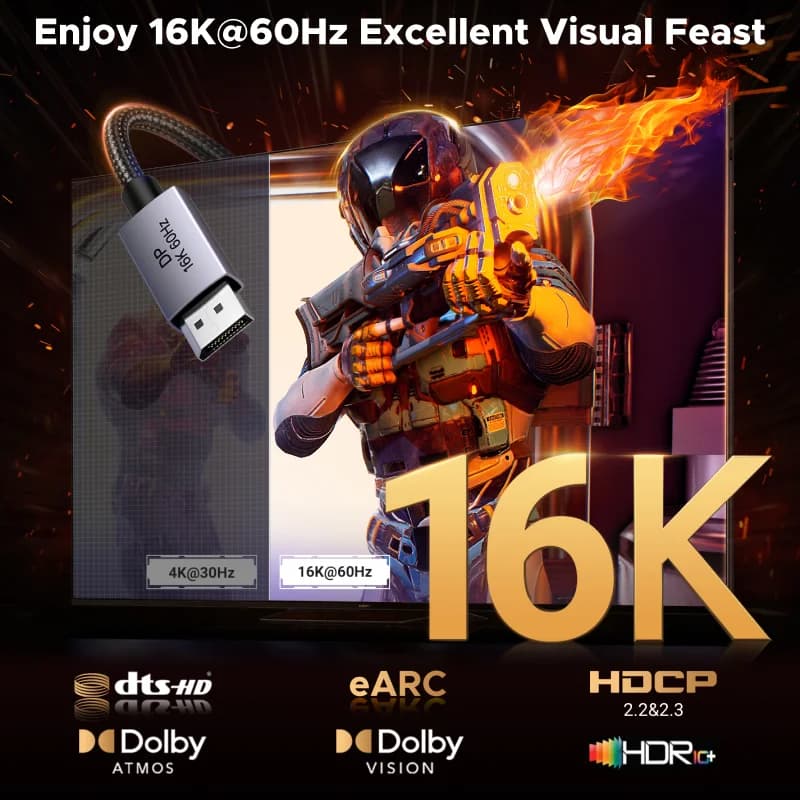 DisplayPort 2.1 Kabel, unterstützt 8K 60Hz HDR Video