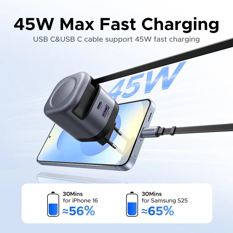 45W GaN Netzteil mit einziehbarem USB-C Kabel