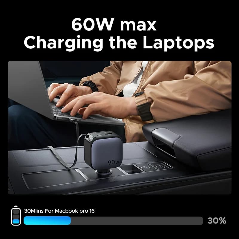 145W USB-C Auto-Ladegerät mit Einzugskabel