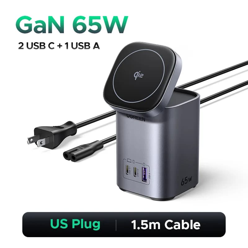65W GaN Desktop-Ladegerät mit Qi2-Wireless-Stand