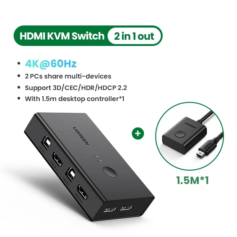 4K HDMI KVM-Switch, 2 PCs, USB 2.0 Sharing