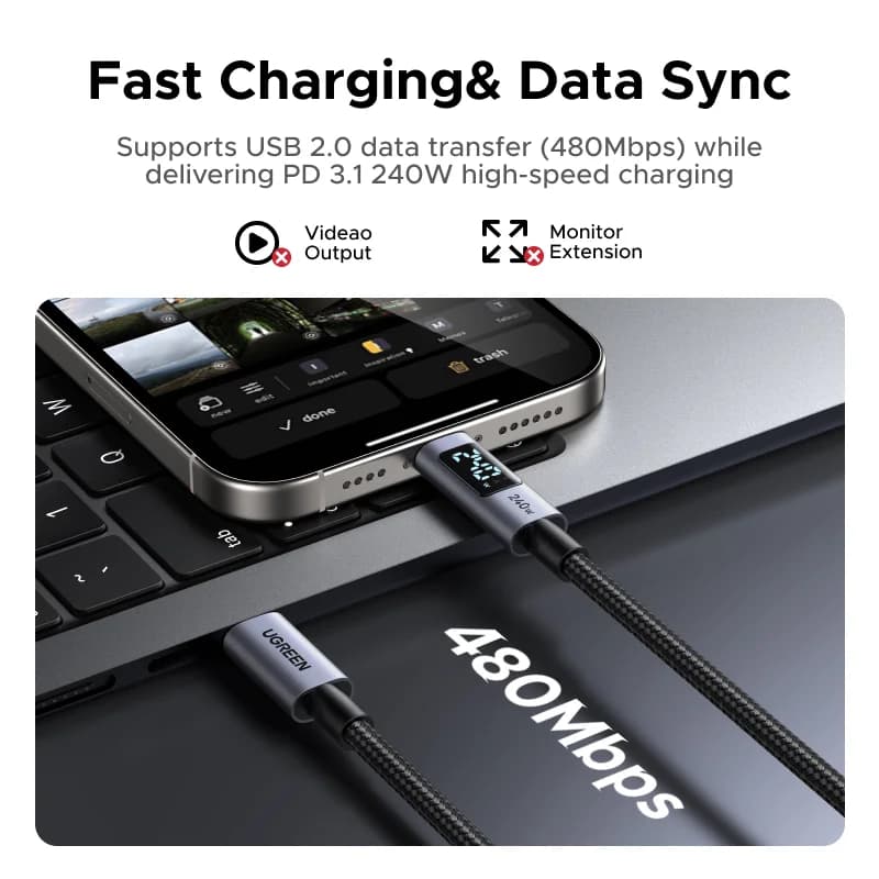 240W USB-C Kabel mit digitaler Leistungsanzeige