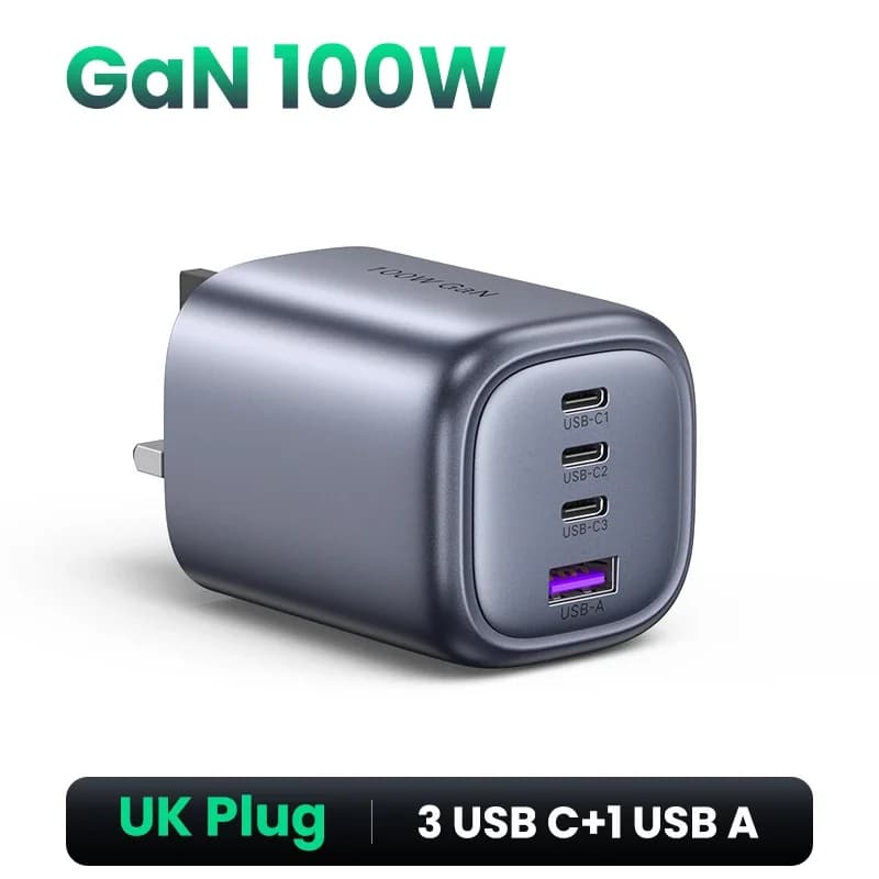 100W GaN USB-C Schnellladegerät, UK-Stecker