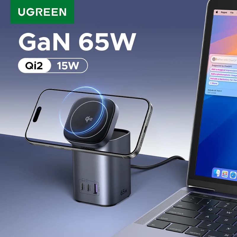 65W GaN Desktop-Ladegerät mit Qi2-Wireless-Stand