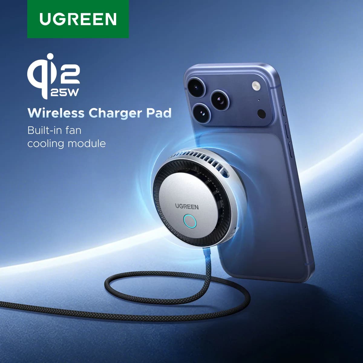 25W Qi2 Magnetischer Kabelloses Ladegerät mit Kühlventilator