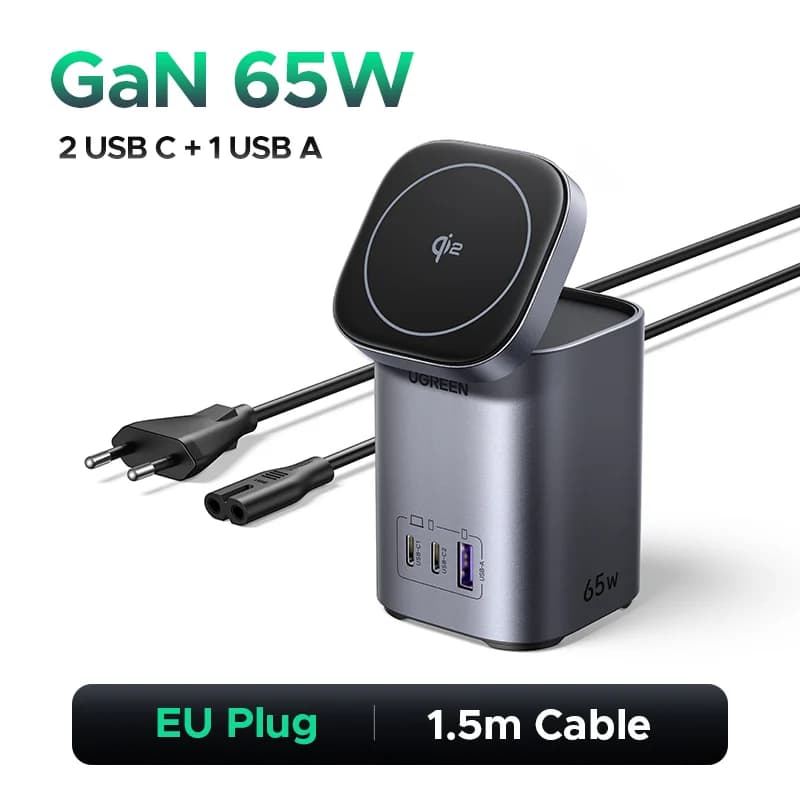 65W GaN Desktop-Ladegerät mit Qi2-Wireless-Stand