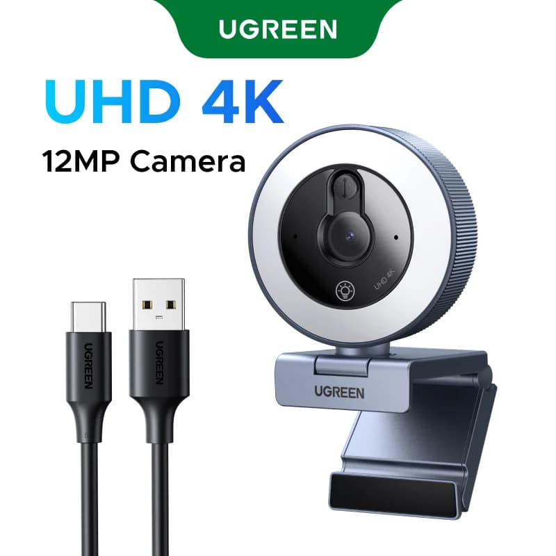 4K USB-Webcam mit Touch-Ringlicht und Datenschutzabdeckung