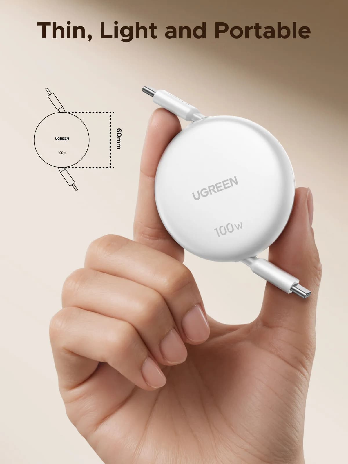Einziehbares USB-C auf USB-C Kabel, 100W PD