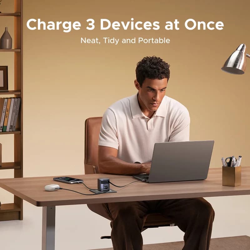 65W GaN-Ladegerät mit einziehbarem USB-C-Kabel