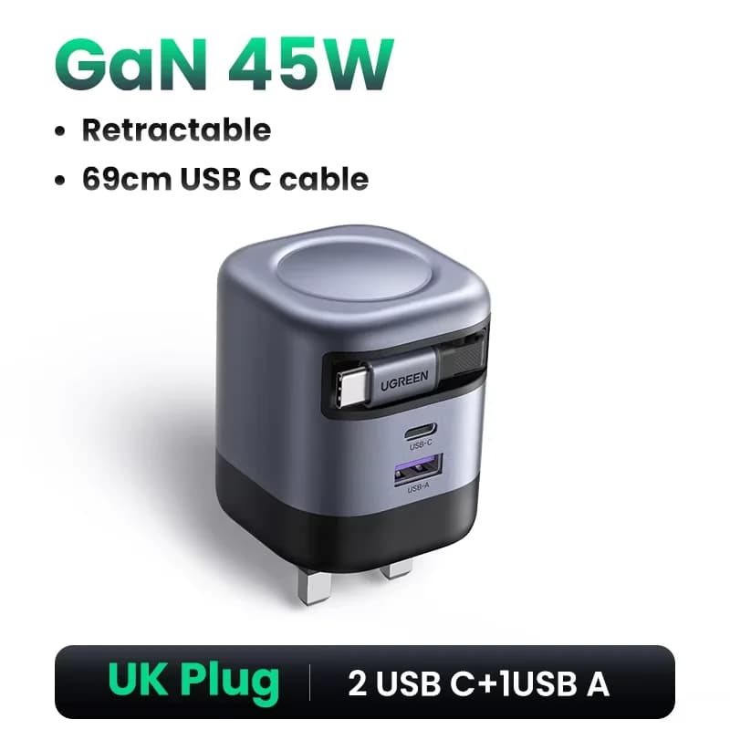 45W GaN Netzteil mit einziehbarem USB-C Kabel