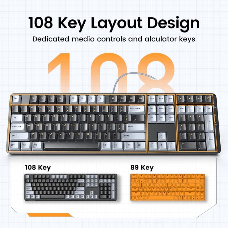 108-Tasten Wired Mechanische Tastatur, Red Switch