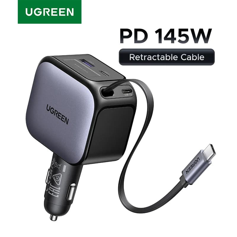 145W USB-C Auto-Ladegerät mit Einzugskabel